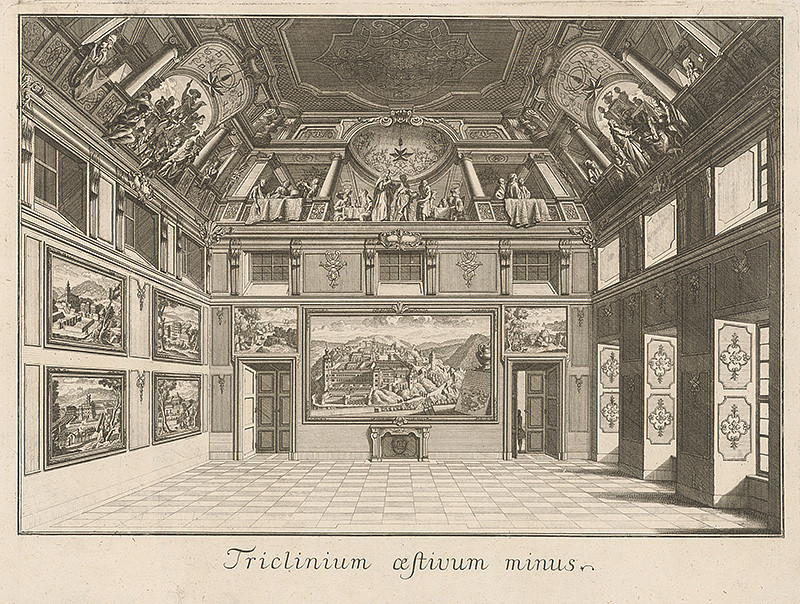 Kleiner, Salomon | Triclinium aestivum minus  | Displayed motifs: Building, Coat of arms, Door, Window, 