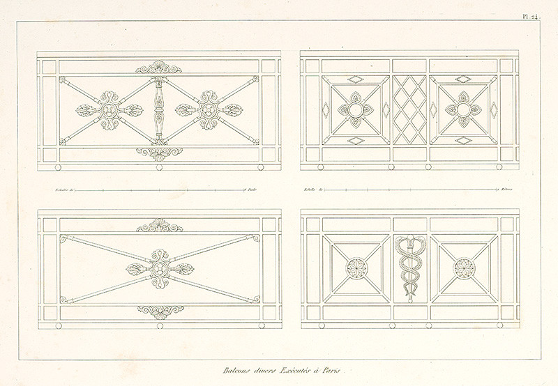 Normand, A., Neznámy autor | Návrh na balkón | Displayed motifs: Door, White dove, Cabinetry, 