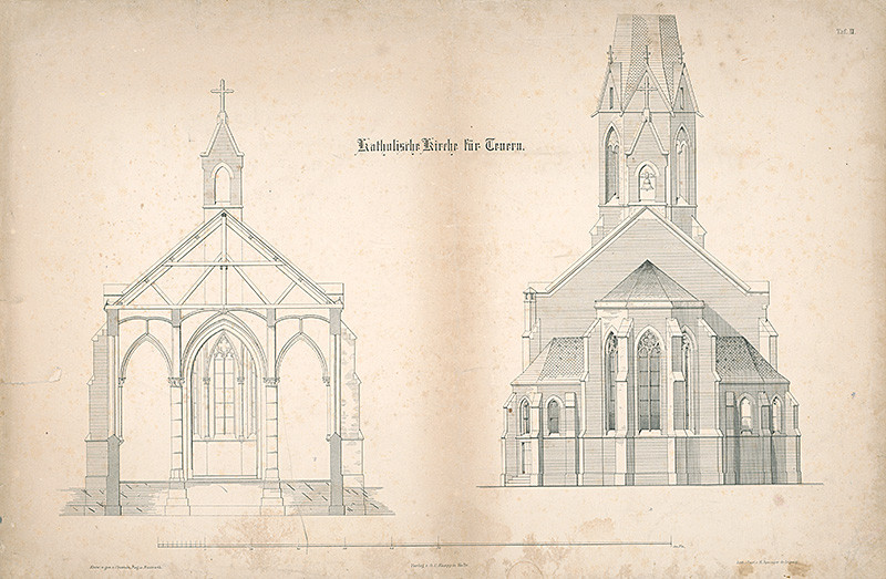 Springer, H., Cremer | Katolícky kostol Trureu | Displayed motifs: Latin cross, Tower, Building, House, 