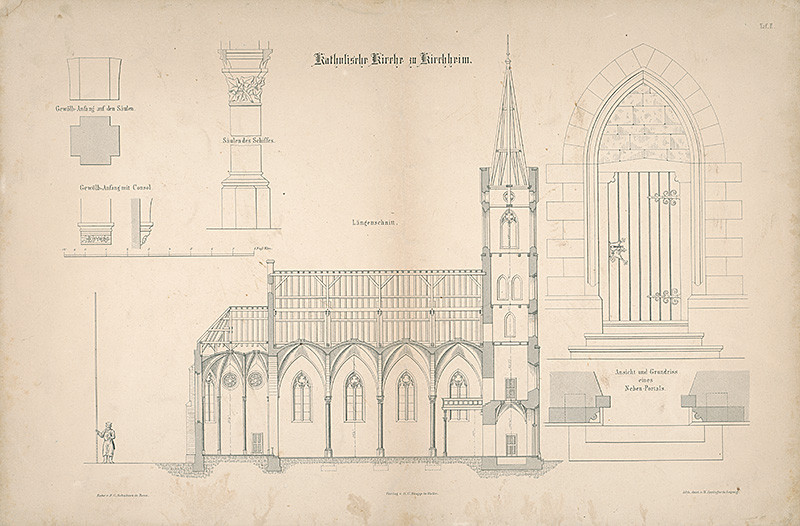 Springer, H., Cremer | Katolícky kostol v Kirchheime | Displayed motifs: Building, Tower, Door, 