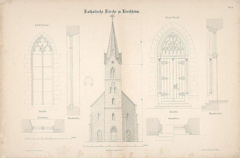 Springer, H., Cremer | Katolícky kostol v Kirchheime  | Displayed motifs: Tower, Building, Door, Window, 