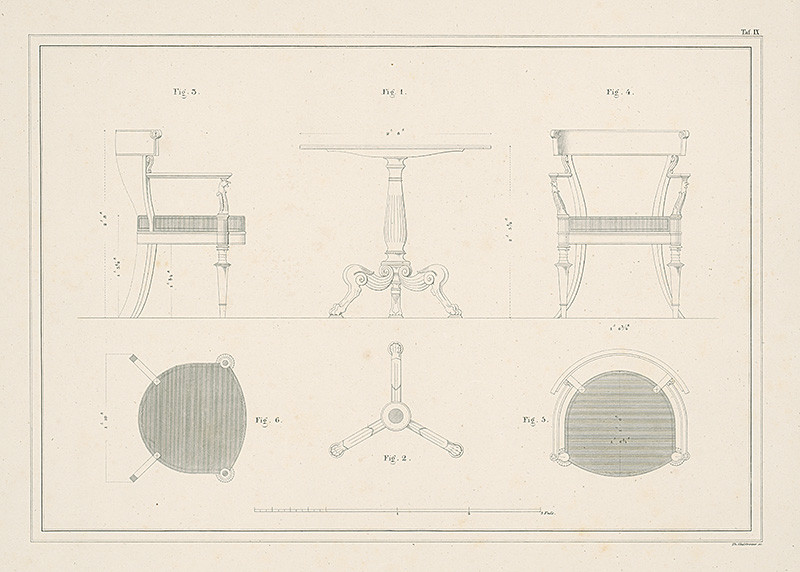 Neznámy autor | Návrh na stôl a stoličky | Displayed motifs: Chair, Furniture, Balloon, 