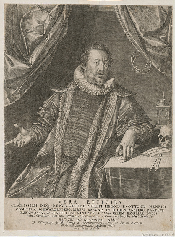 Sadeler I., Jan | Henricus Schwarzenberger | Displayed motifs: Skull, Human face, Clothing, Man, Latin cross, 