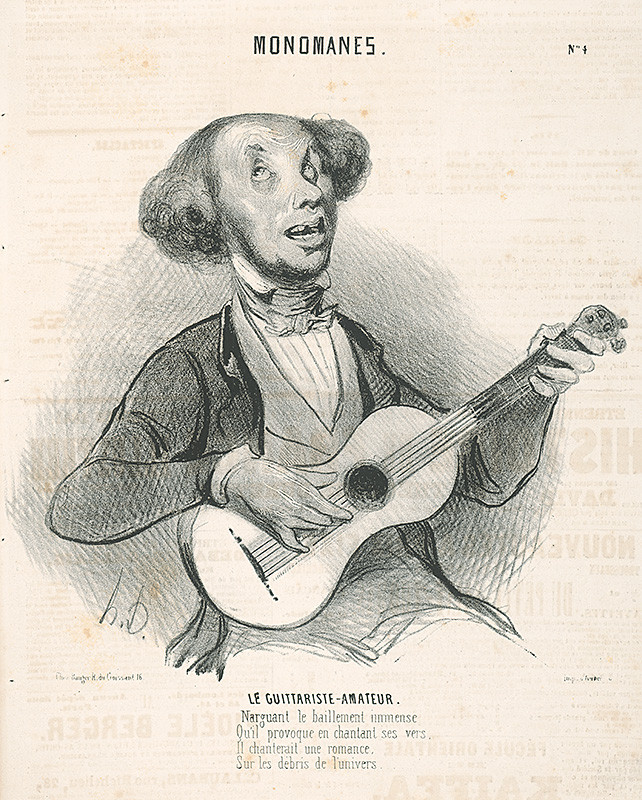 Daumier, Honoré | Amatér - hráč na gitare | Displayed motifs: Guitar, Human face, Man, Person, Clothing, 