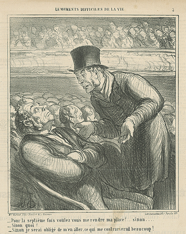 Daumier, Honoré | V divadle | Displayed motifs: Hat, Human face, Man, Clothing, Putto, Person, 