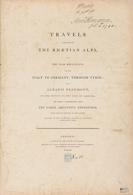 Albanis de Beaumont, Jean-François, Mayer, Hendrik | Cesta cez Korutánske Alpy | Displayed motifs: Book, Coat of arms, 