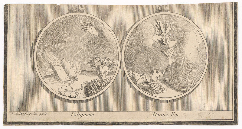 Delafosse, Jean Charles | Polygamia a Poctivosť | Displayed motifs: Platter, White dove, Coin, Plate, Coat of arms, 