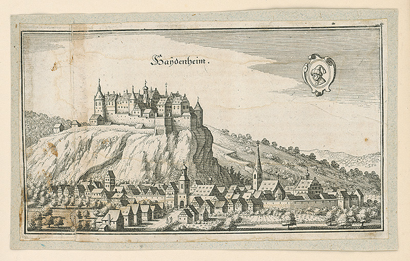 Nemecký autor zo 17. storočia | Handenheim | Displayed motifs: Coat of arms, Castle, Tree, Latin cross, 