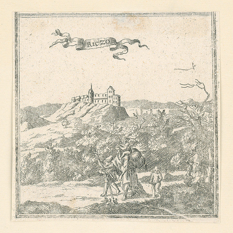 Stredoeurópsky grafik zo 17. storočia | Hričov | Displayed motifs: Lizard, Angel, Miter, Person, Castle, Tree, 