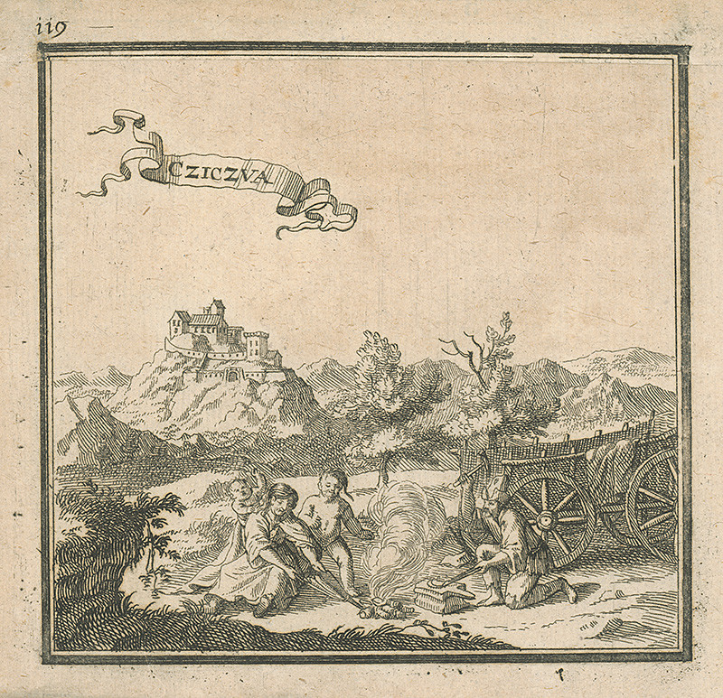 Stredoeurópsky autor zo 17. storočia | Čičava | Displayed motifs: Animal, Halo, Wheel, Tree, Person, Clothing, Angel, 