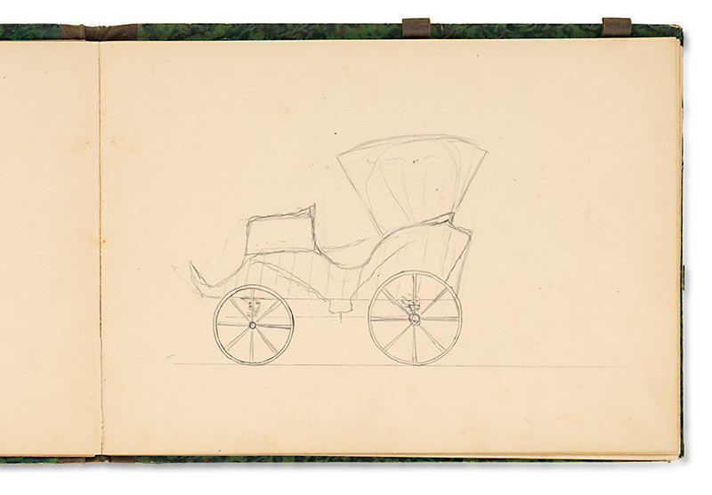Odescalchi, Július | Náčrt koča (obojstranné) | Displayed motifs: Wheel, Coat of arms, Cart, Land vehicle, Vehicle, 