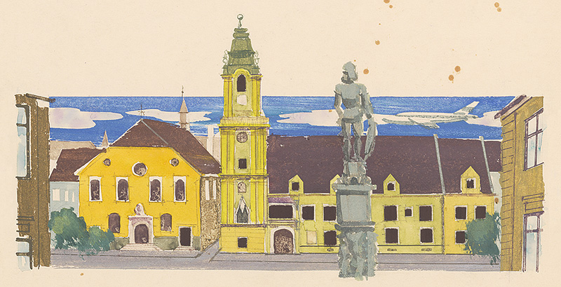 Filo, Julián | 15. - Moja Bratislava | Displayed motifs: Person, House, Building, Window, Tower, Clothing, 