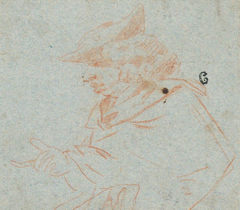 Nizozemský maliar zo 17. storočia | Štúdia muža v klobúku | Displayed motifs: Insect, Flower, Angel, Putto, 
