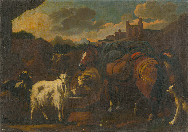 Nemecký maliar z 2. tretiny 18. storočia | Domáce zvieratá | Displayed motifs: Goat, Horse, Dog, Animal, Cattle, Tree, 