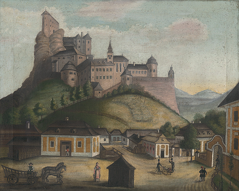 Slovenský naivista z 19. storočia | Oravský zámok | Displayed motifs: Castle, House, Tree, Building, Cart, 