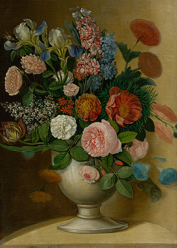 Klimkovič, Ignác | Váza so záhradnými kvetmi | Displayed motifs: Rose, Flower, Vase, Houseplant, Flowerpot, 