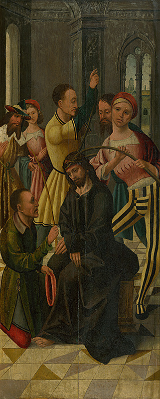 Porýnsky maliar z 1. štvrtiny 16. storočia | Korunovanie tŕnim | Displayed motifs: Thorn crown, Clothing, Human face, Woman, Man, Person, 