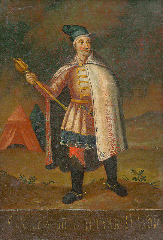 Slovenský maliar z 18. storočia, Neznámy maliar | Vojvoda Gyula III. | Displayed motifs: Clothing, Person, Footwear, Tent, Human face, 