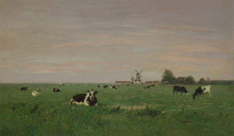 Jettel, Eugen | Holandská krajina | Displayed motifs: Cattle, Tree, Animal, Sheep, Dog, 