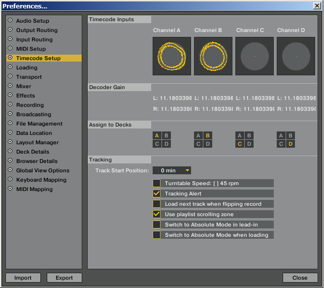 Das Timecode Setup im Preferences Dialog