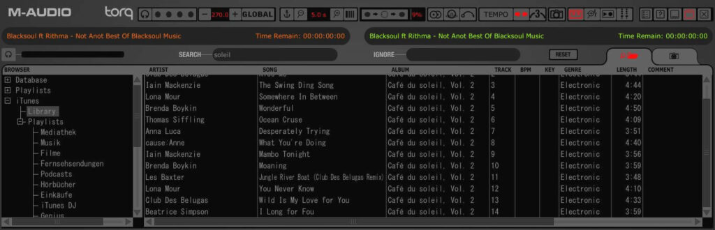 Die Trackverwaltung bietet alles, was der Torq-DJ benötigt.
