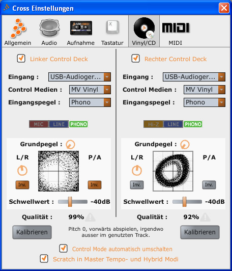 Die Signale der anliegenden Timecodes während der Kalibrierung