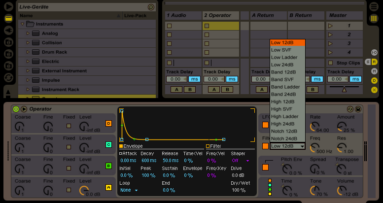 So viele verschiedene Filter gibt es in kaum einem anderen Synth. Unten sind auch Tone- und Time-Regler zu sehen.