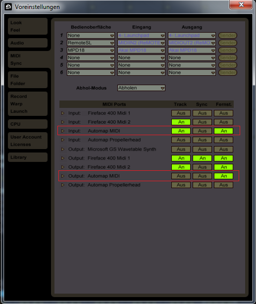 Unter Ableton sollte das Ganze in etwa so aussehen.