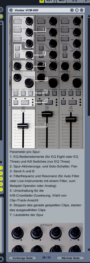 Außer dem obligatorischen User-Manual, welches die Installation und Bedienelemente erklärt und praktischerweise eine MIDI-Chart enthält, bekommt der Käufer USB-Kabel sowie eine „Live-Lite-7 Installations-CD“, die unter anderem Handbücher im PDF-Format bereitstellt. Alternativ bietet sich die Verwendung der Inline-Hilfen und der Software-internen Live-Kurse an.