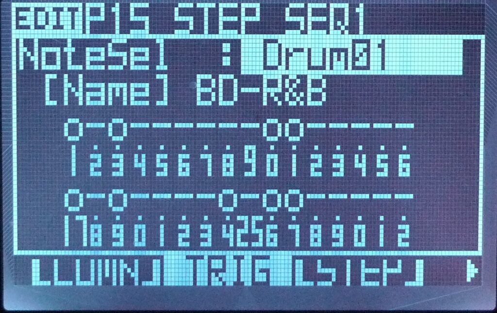 Auf dieser Edit Page lassen sich mit Hilfe der 16 Buttons bequem Drumbeats programmieren