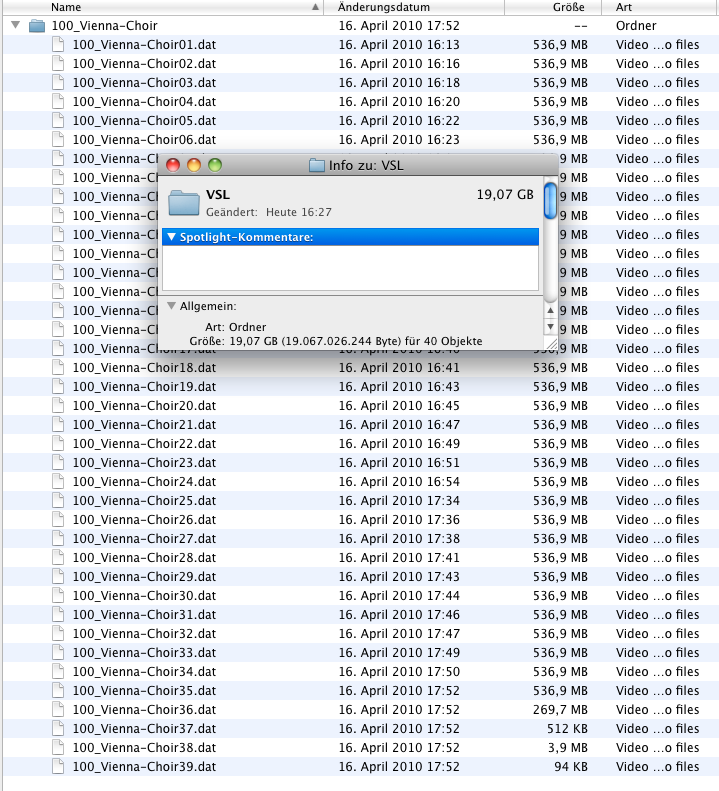 19 Gigabyte beansprucht der Vienna Choir auf der Festplatte. Die Samples sind dabei in zahlreichen «.dat»-Dateien zusammengefasst.