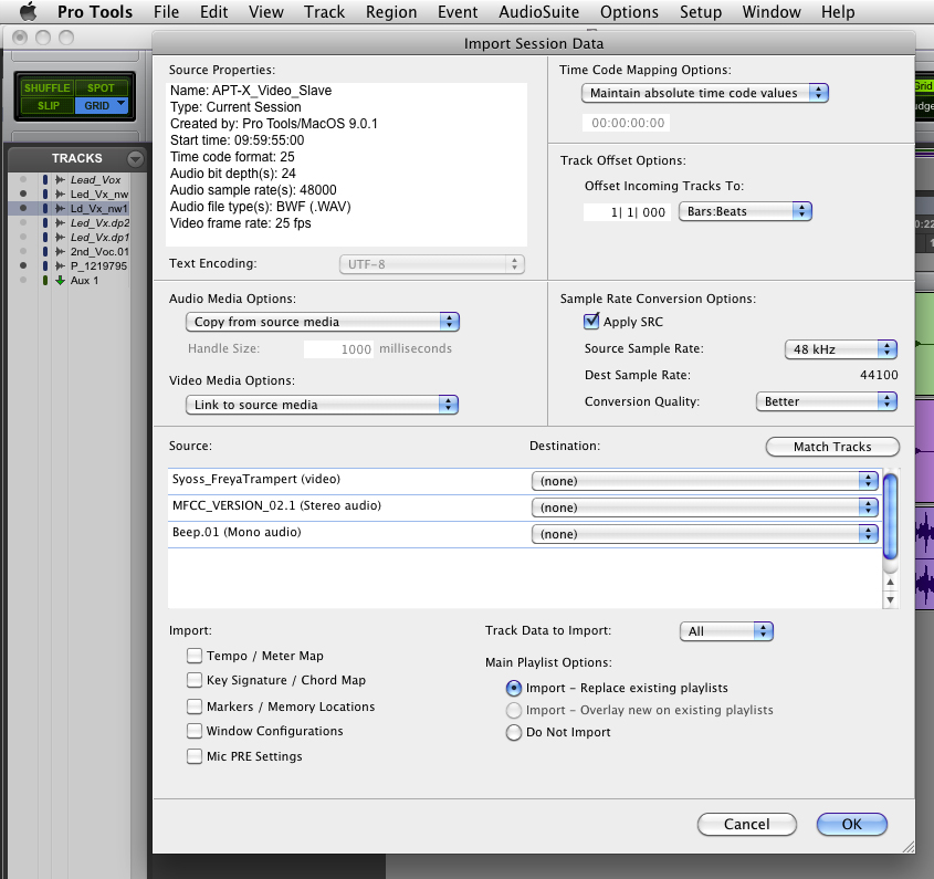 Die Funktion Import Session Data steht seit Pro Tools 9 in allen Versionen vollumfänglich zur Verfügung.