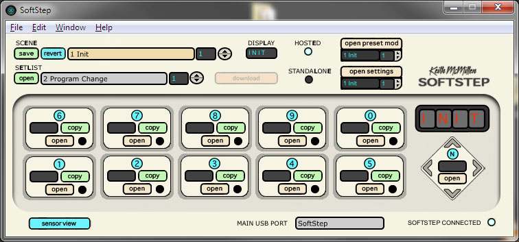 Der SoftStep Editor ist die Schaltzentrale, um eingehende Tretimpulse in MIDI-Daten umzuwandeln