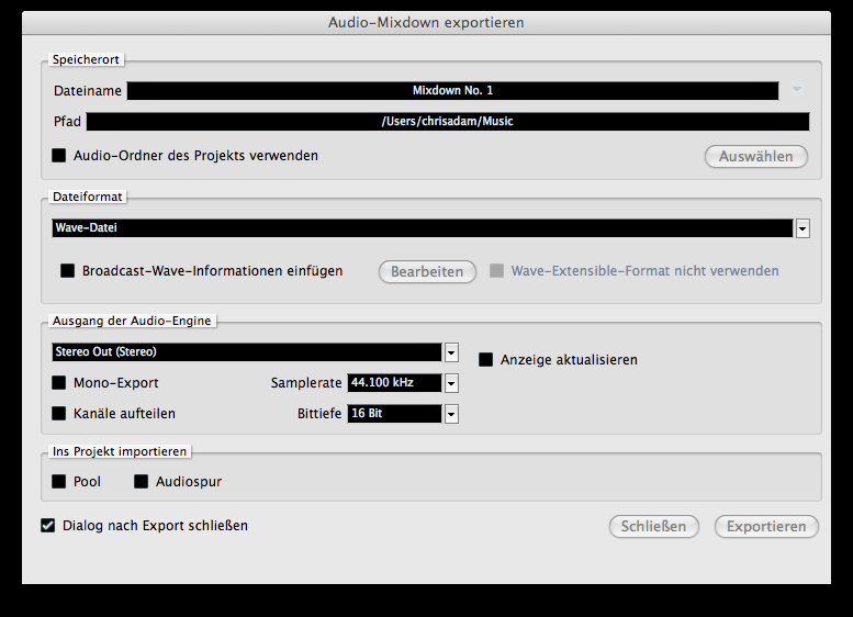 Die Mixdown-Einstellungen