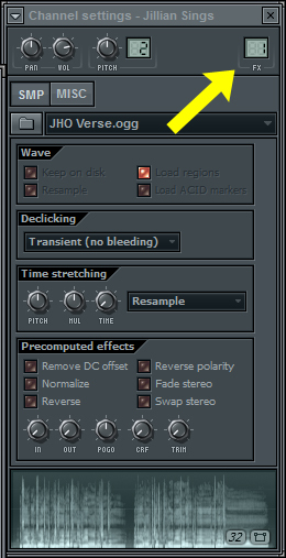 Das Ausgangssignal eines Plugins weist man über das FX-Feld einem Kanal zu