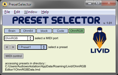 Schnelles Umschalten von Presets ist mit dem Preset-Selector möglich.