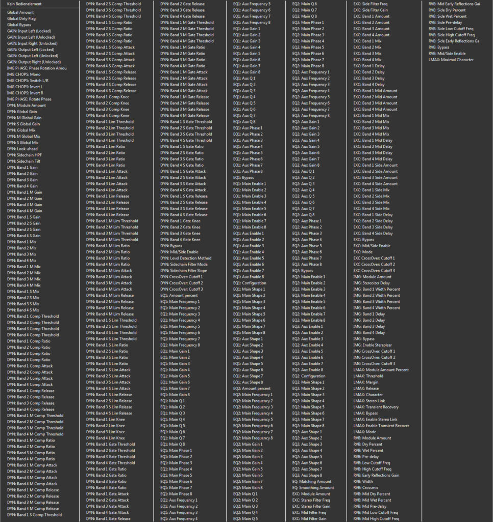 Die Parameter-Liste von iZotopes Ozone 5 in Pro Tools 10.