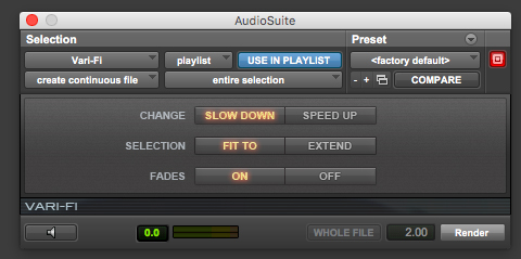 Das Audiosuite-PlugIn „Varify“ simuliert das Stoppen und Anlaufen einer Bandmaschine und gibt dem Scratch-Effekt die notwendige Authentizität.