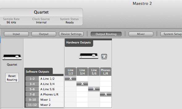 Die Routing-Matrix des Apogee Quartet.