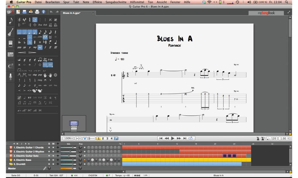 Guitar Pro 6 XL bietet alles, was man für die Gitarrennotation braucht