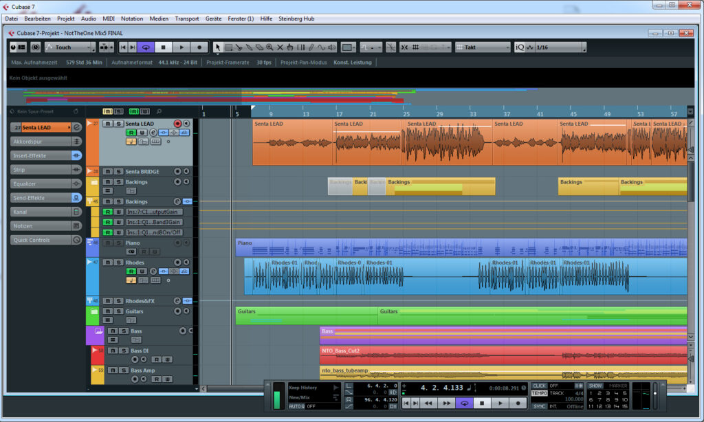 Das Projektfenster in Cubase 7