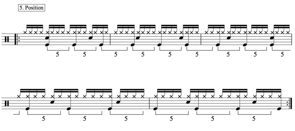 Bassdrum-Fünfergruppe mit Start auf der Position 5