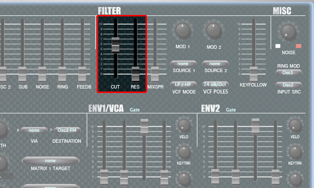 Die beiden wichtigsten Regler der Filtersektion: Cutoff und Resonanz