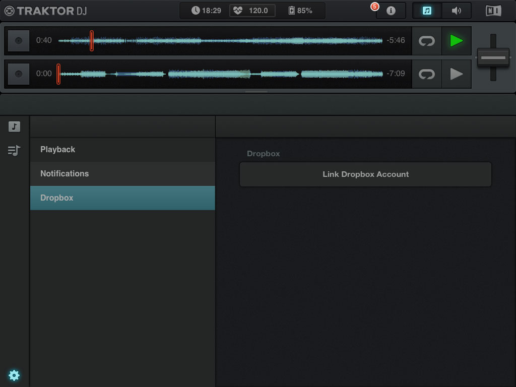 Traktor DJ bietet die Möglichkeit, Playlisten über den Online-Dienst „Dropbox“ über mehrere Geräte zu synchronisieren