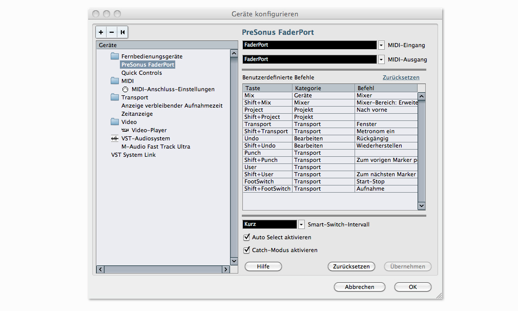 Die Settings für Cubase