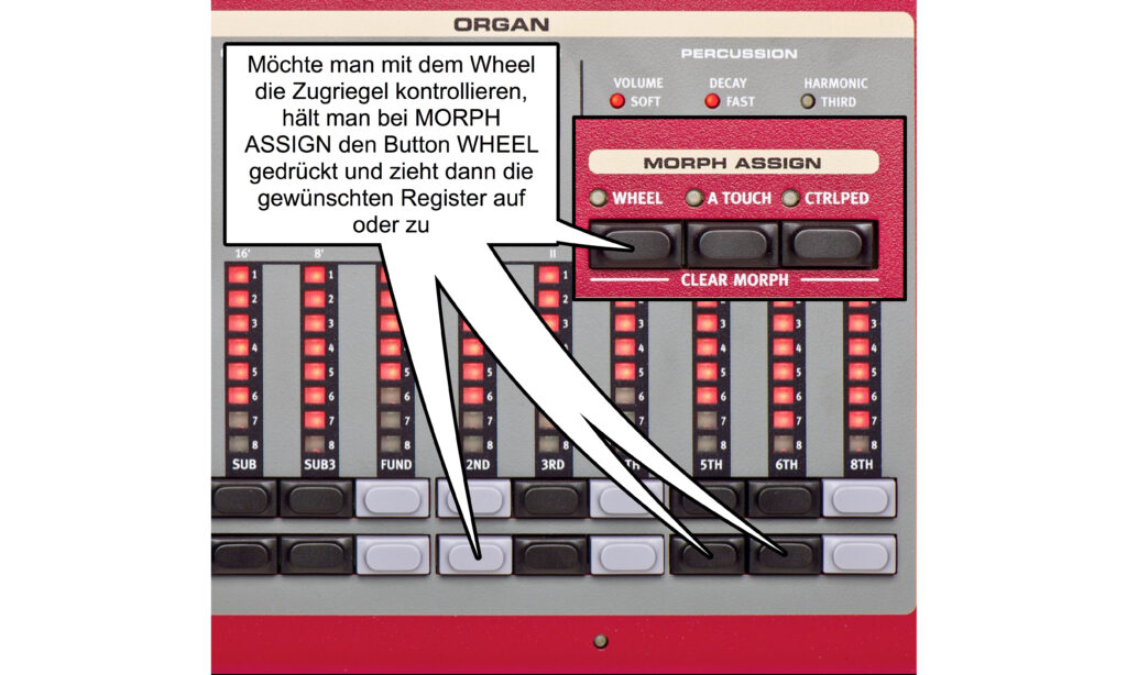 Per MORPH lassen sich die Drawbars mit dem Modulationsrad steuern