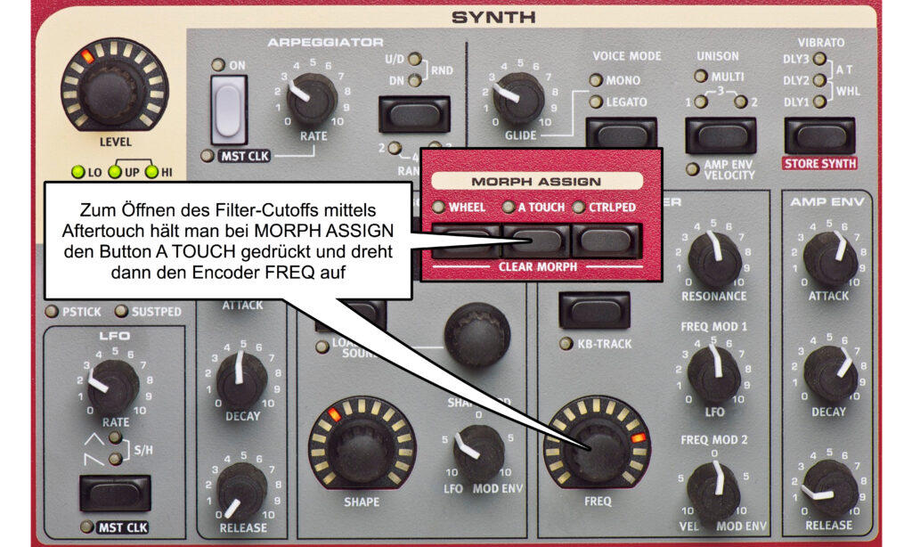 Per MORPH wird der Aftertouch dem Filter-Cutoff zugewiesen