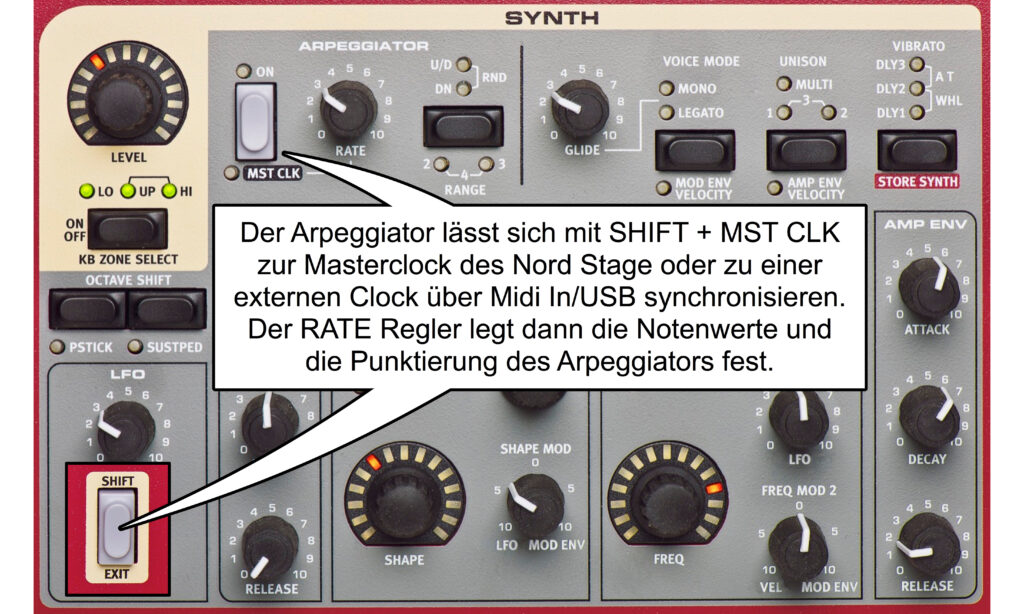 Der Arpeggiator lässt sich zur Masterclock oder einer externen Clock synchronisieren.