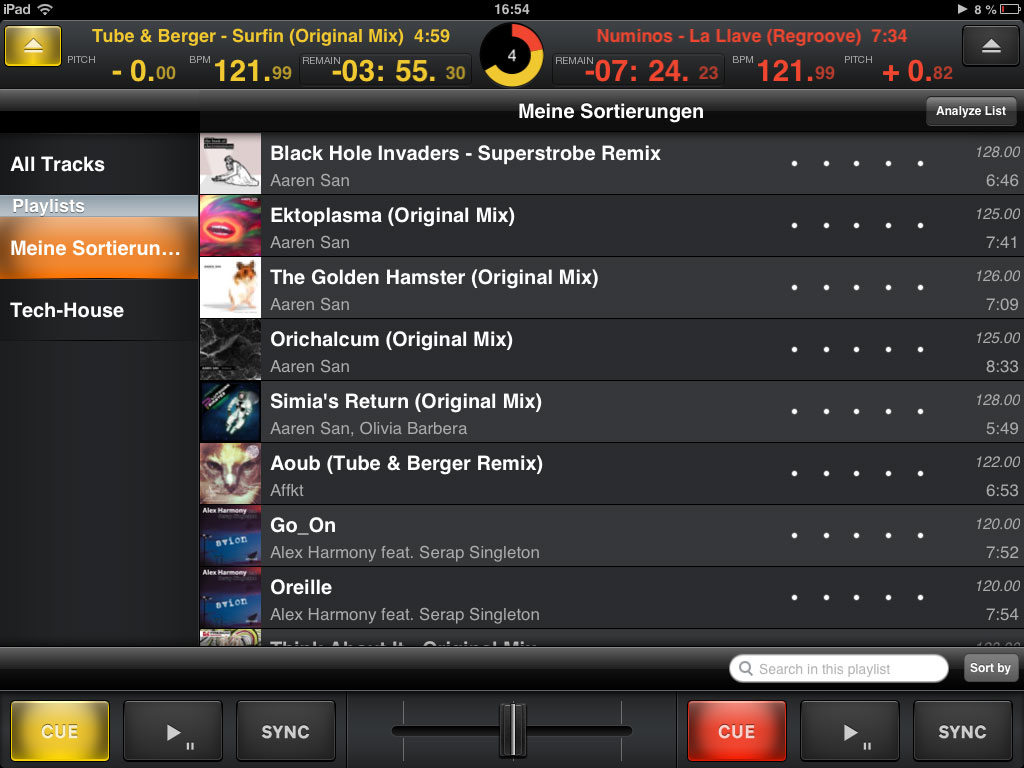 Mixvibes Cross DJ for iPad: Die Playlisten-Ansicht