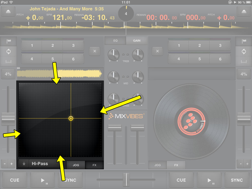 Mixvibes Cross DJ for iPad: In der X/Y-Ansicht wäre eigentlich noch Platz für Beschriftungen